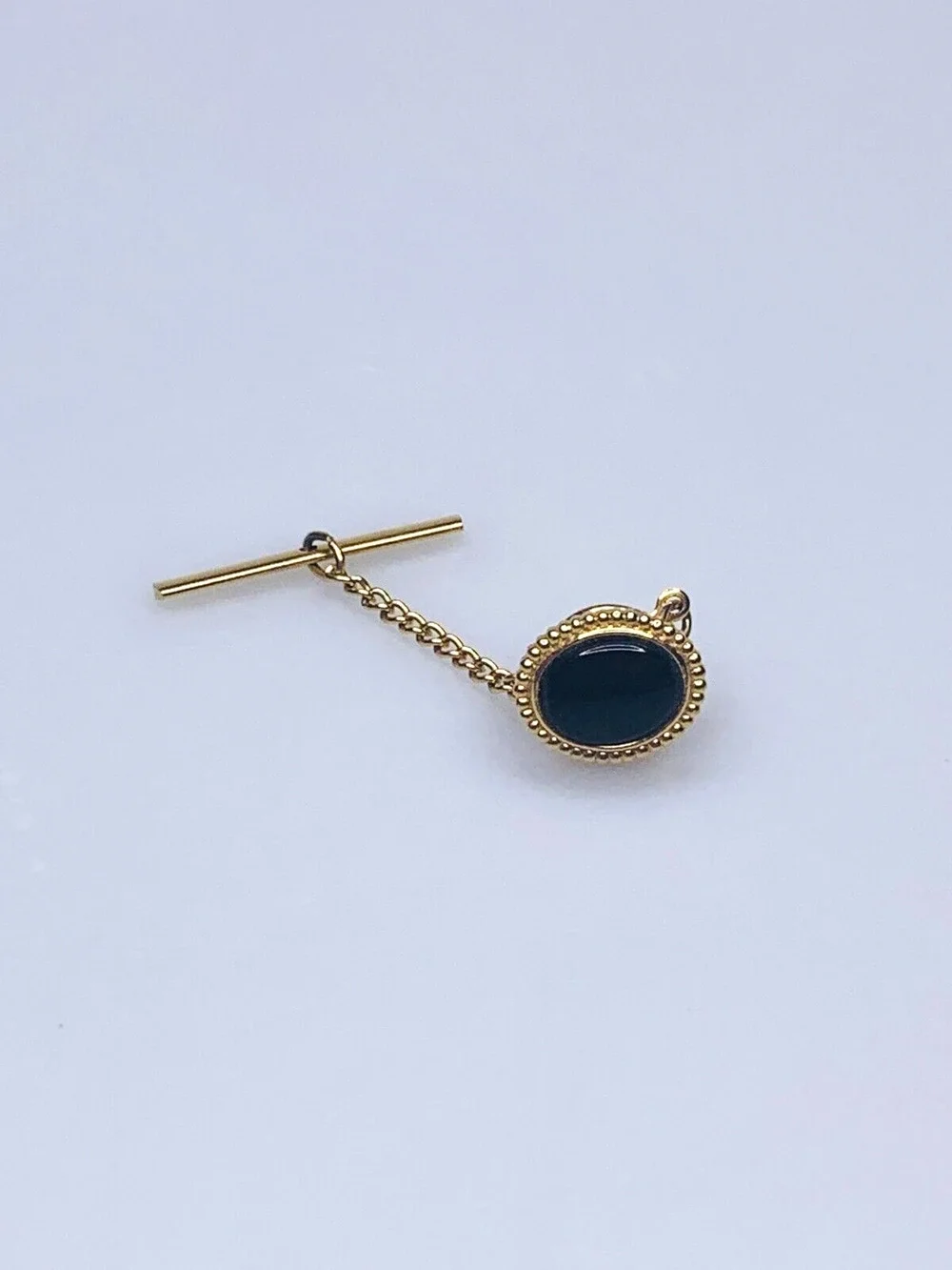 Black and Gold Oval Tie Tack with Tie Chain